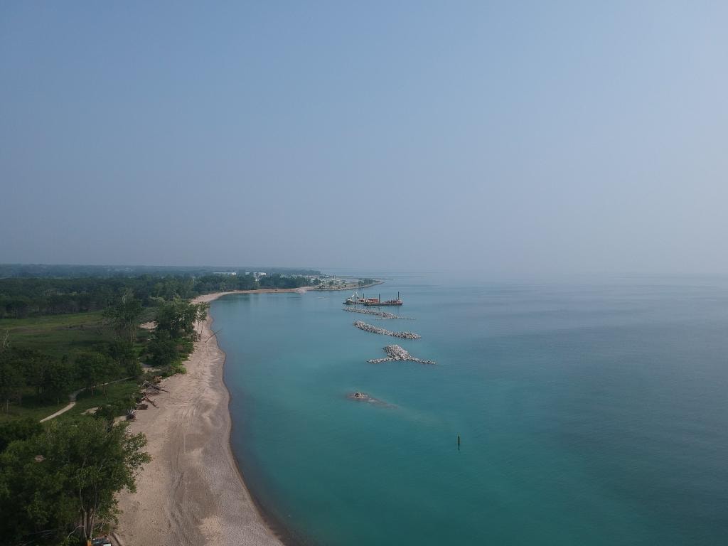 Aerial view of Illinois Beach State Park shoreline and Lake Michigan